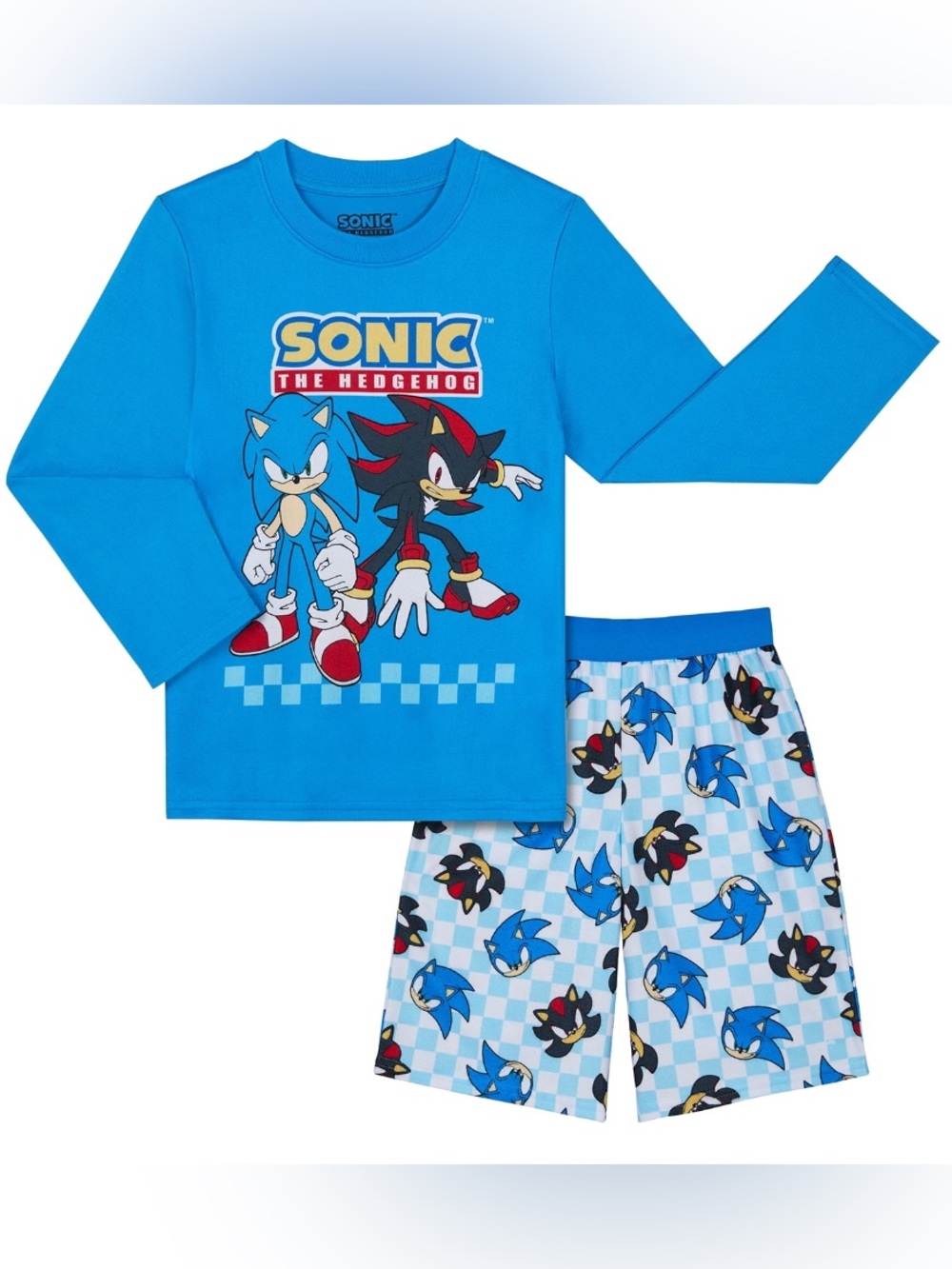 Sonic Boys Long Sleeve Sleep Top and Shorts Pajama Set, 2-Piece